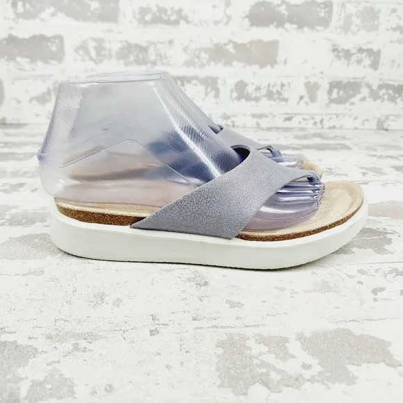 New ECCO Womens Corksphere Leather Grey Tong Sandals D241 - Picture 5 of 13